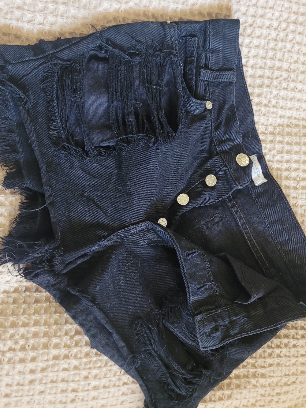 John Galt Black Denim Button-Front Shorts